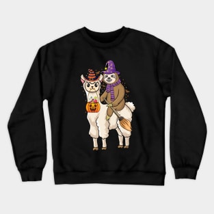 cute Lazy Sloth riding llama Witch Hat Halloween Animal lovers Halloween sloth Crewneck Sweatshirt